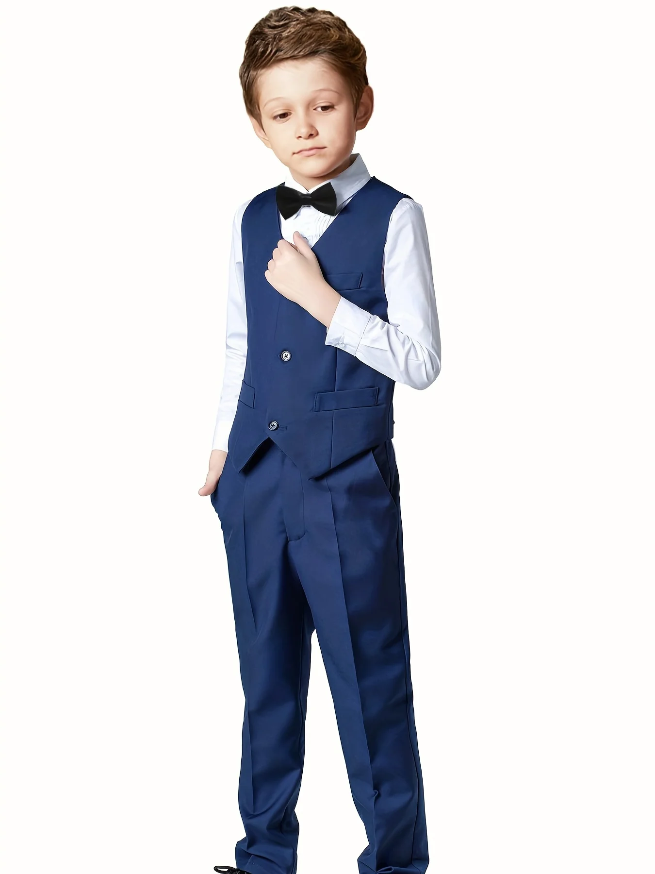 4pcs/set Boys\' Suit Set With Pants, Vest, Shirt And Tie School Uniforms