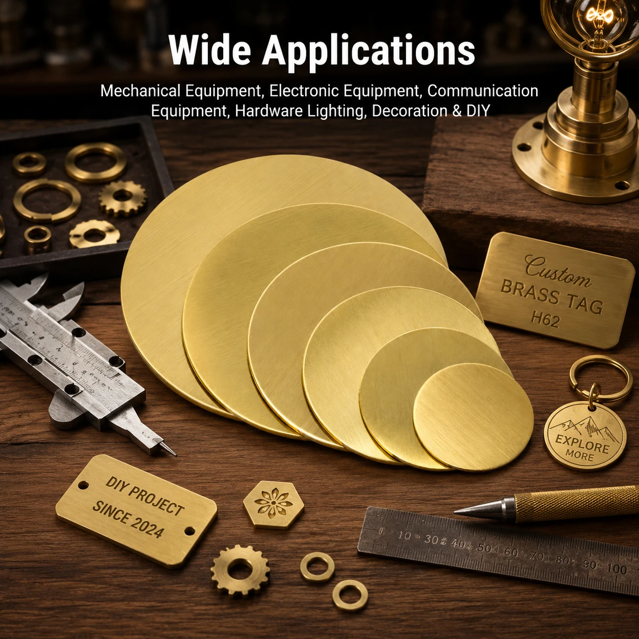 1–10 Stück runde Scheibenplatten aus H62-Messing, 0,5/1/2/3 mm dickes Kreiskupferblech für Heimwerkerarbeiten, Modellbau, Dichtungen, Durchmesser 50/60/80/100 mm