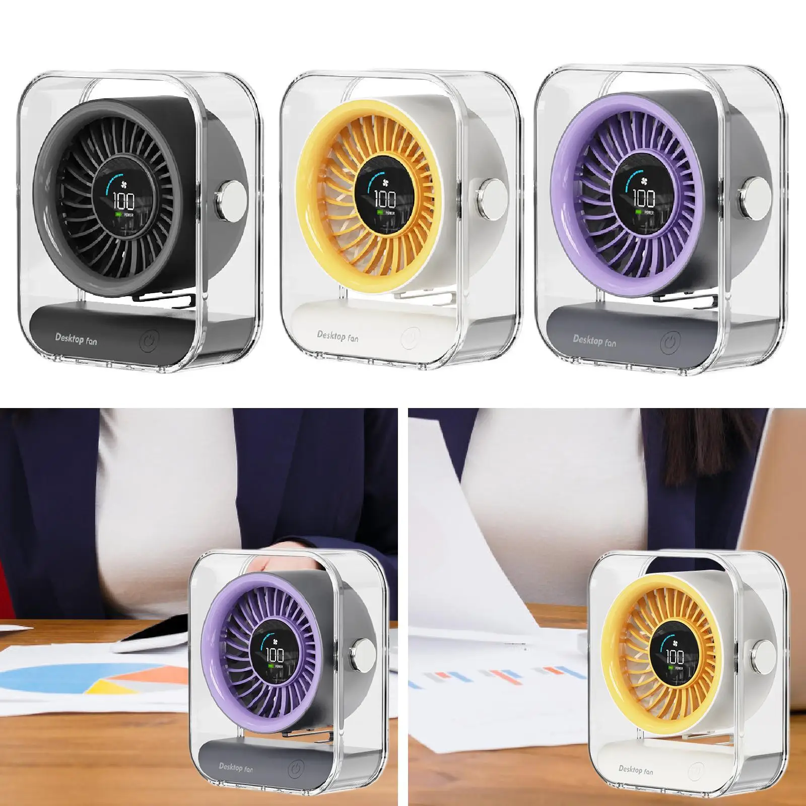 พัดลมตั้งโต๊ะขนาดเล็กจอแสดงผลดิจิตอล LED ขนาดกะทัดรัด 100 เกียร์ปรับพัดลมตั้งโต๊ะขนาดเล็กสําหรับโฮมออฟฟิศโต๊ะเดินทางในร่มกลางแจ้ง
