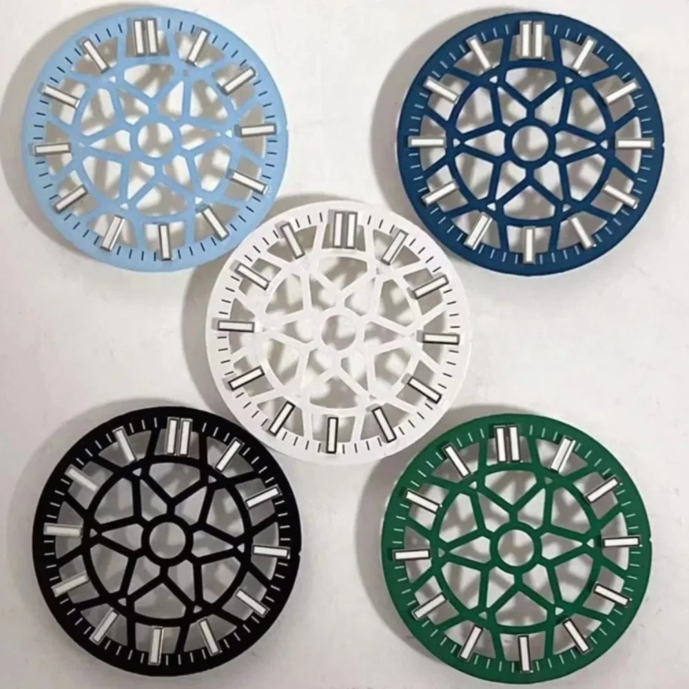 NH70 28.5mm Hollow Flower Skeleton Watch Dial for NH70/NH35/NH36 Automatic Movement Mod Accessories Green Lume Dial Face