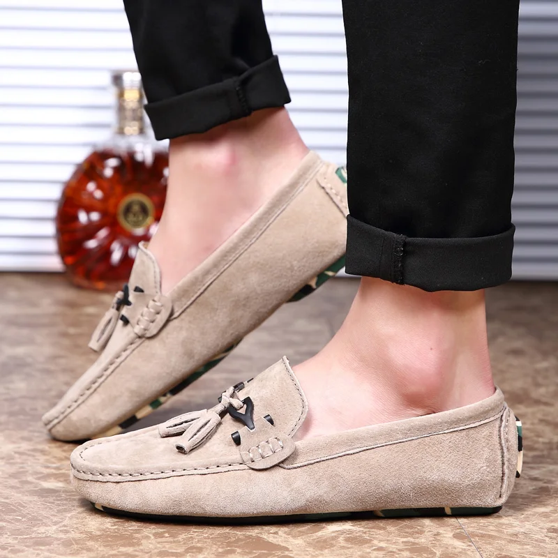Spring Fashion Slip on Suede Leather Men Casual Shoes New Trend Tassel Loafers Flats Handmade Man Moccasins Comfortable Footwear