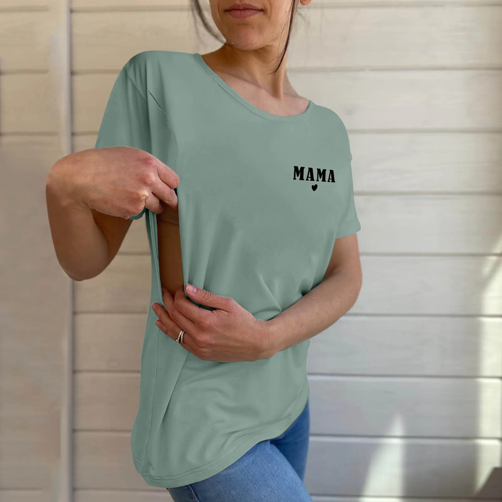 

Mama Breastfeeding Tops 2024 Summer Trendy Skin-Friendly Side Zipper Maternity Nursing T-Shirt Short Sleeve O-Neck Women Tees