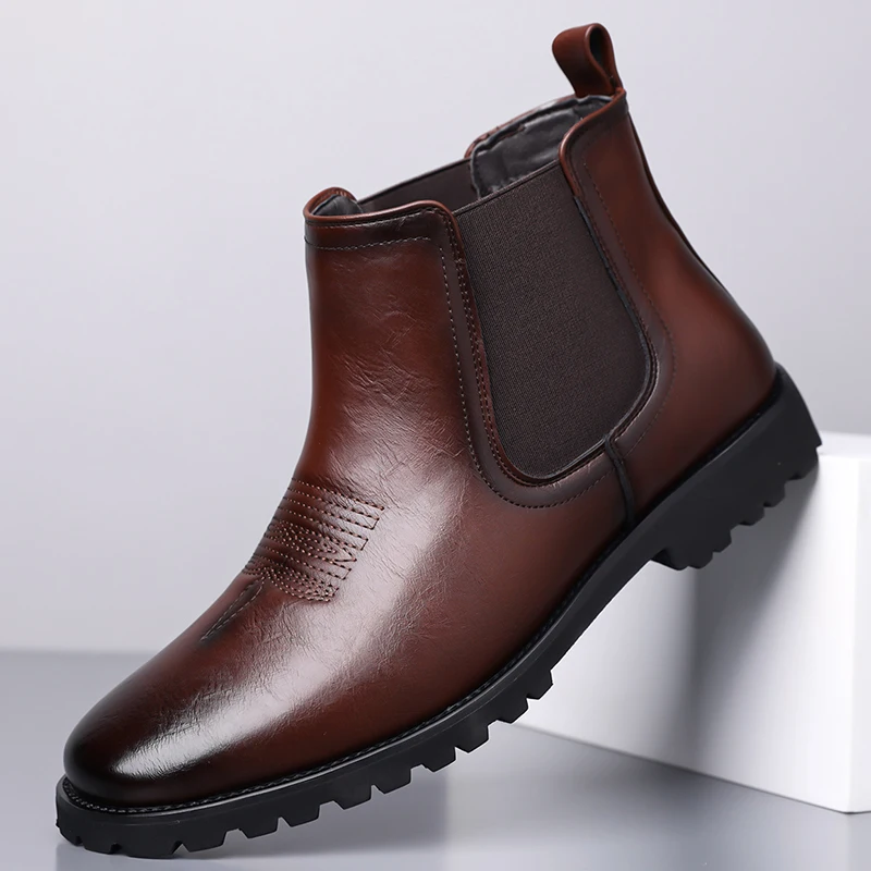

Men's Leather Boots British Style Fashionable Comfortable Casual Boots Thick Bottom Anti-slip Short Boots-0802