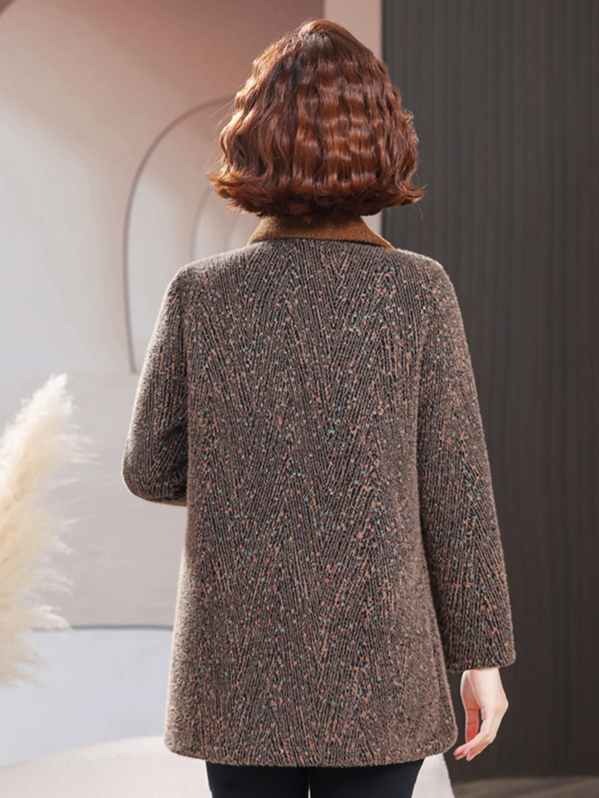 Abrigo de lana con forro de lana uesa para mamá, moda de invierno, longitud media, talla ande, chaqueta para mujer, abrig...