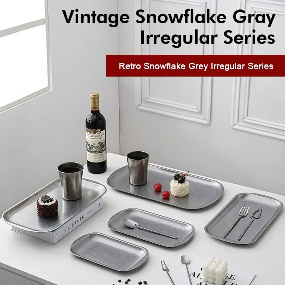 

Винтажная металлическая обеденная тарелка из нержавеющей стали 304, многофункциональные нестандартные тарелки для еды, винтажная промышленная металлическая посуда