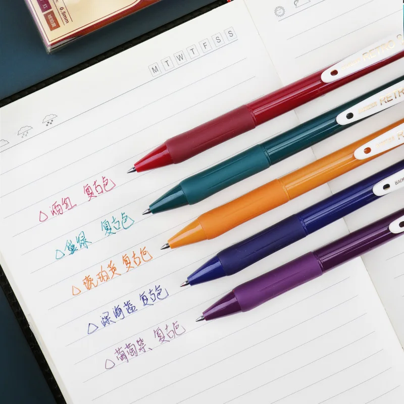 BAOKE-Caneta Gel Retrátil Retro, PC3848, 0.5mm, Conjunto 5Pc