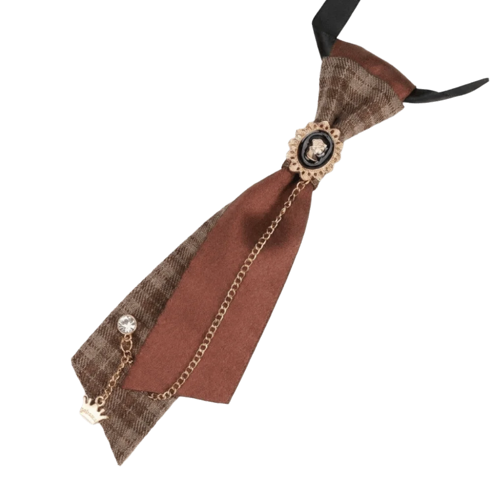 Fashion Y2K Preppy Necktie Rhinestone Chain Oval Plaid Bow Tie Multiple Colors Adjustable Strap Decorative Neck Tie Daily Wear
