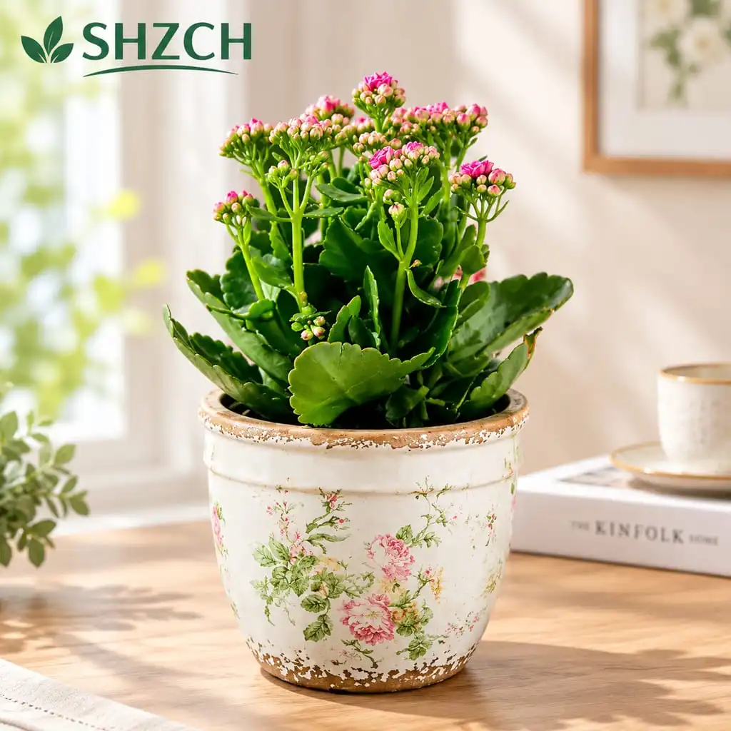 French Vintage Distressed Pink Rose Ceramic Flower Pot Horticultural Flower Green Plant Succulent Hydroponic Utensil Furnishing