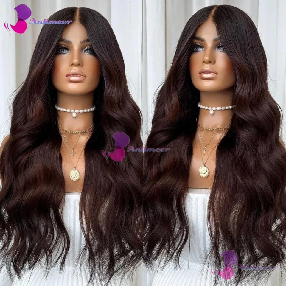 

200 Density Ombre Dark Brown Natural Wave Glueless 5x5 Silk Top Closure Human Hair Wigs Pre Plucked 360/Full Lace Wigs