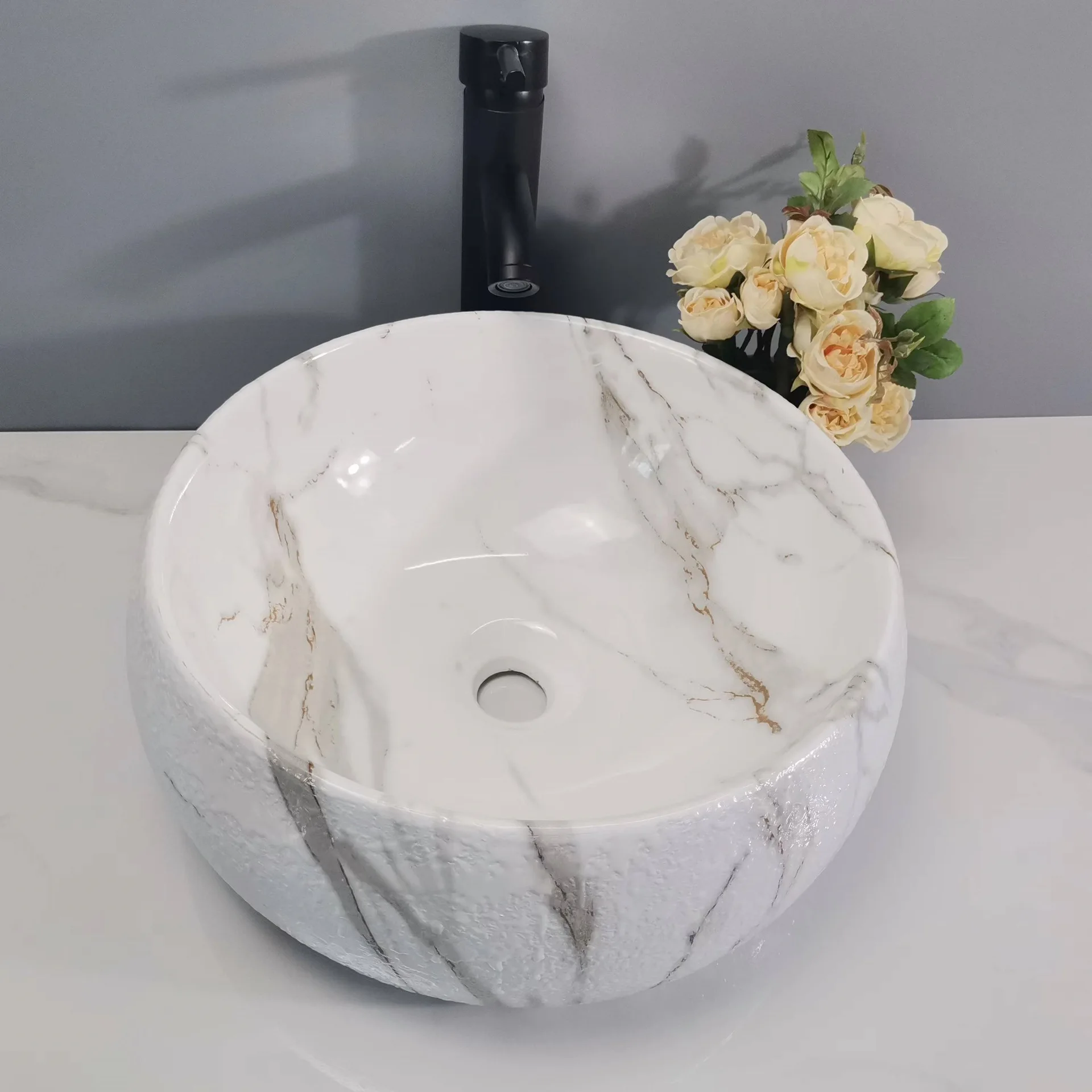Marble pattern ceramic table basin wash n bathroom cabinet b n household balcony integrated