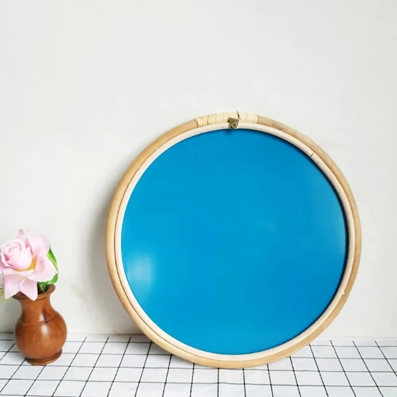 Rattan Circle Wall Mirror 16 Inch Round Dressing Mirror For Entryways Washrooms