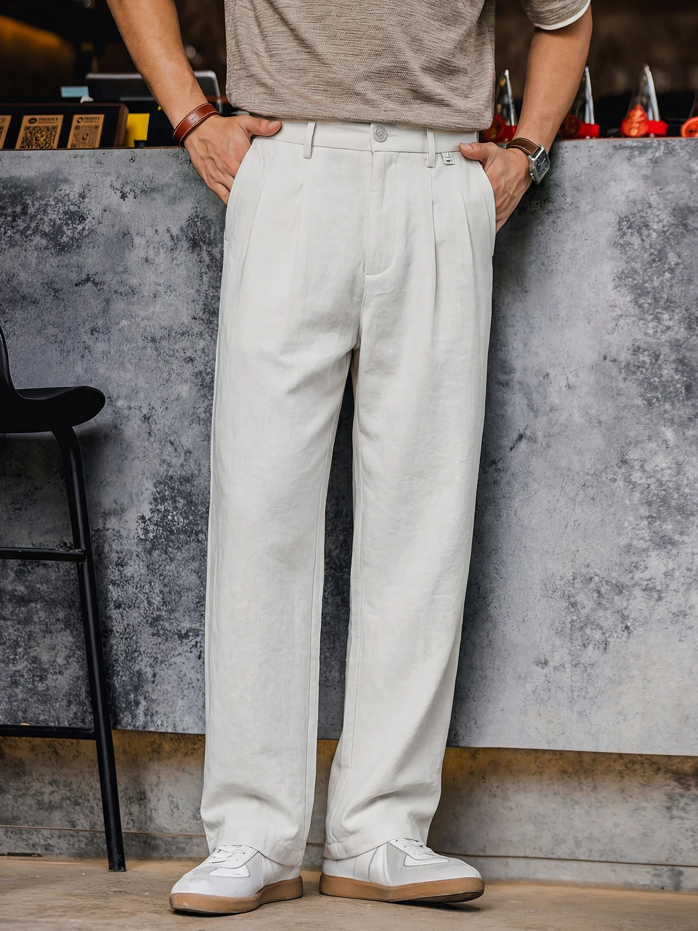 Men's Casual Straight Leg Pants Lightweight Breezy Waist Elastic Polyester Fiber Skin-Friendly Breathable Commuting Long Trou...