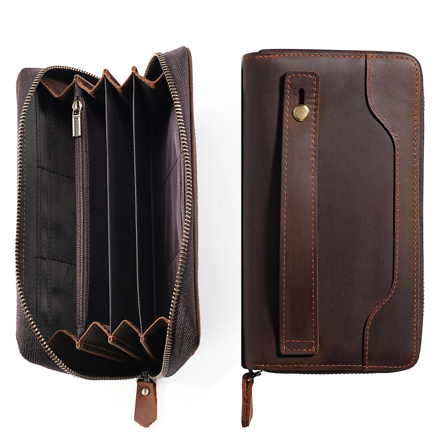 Men Genuine Leather Wallet 2026 Vintage Real Cow Leather Purse Large Capacity Male Cowhide Clutch Hand Bag