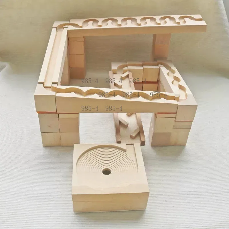 Beech Solid Wood Marble Track Toy, Children Early Education Sliding Ball Raceway Building Blocks for Logic Training