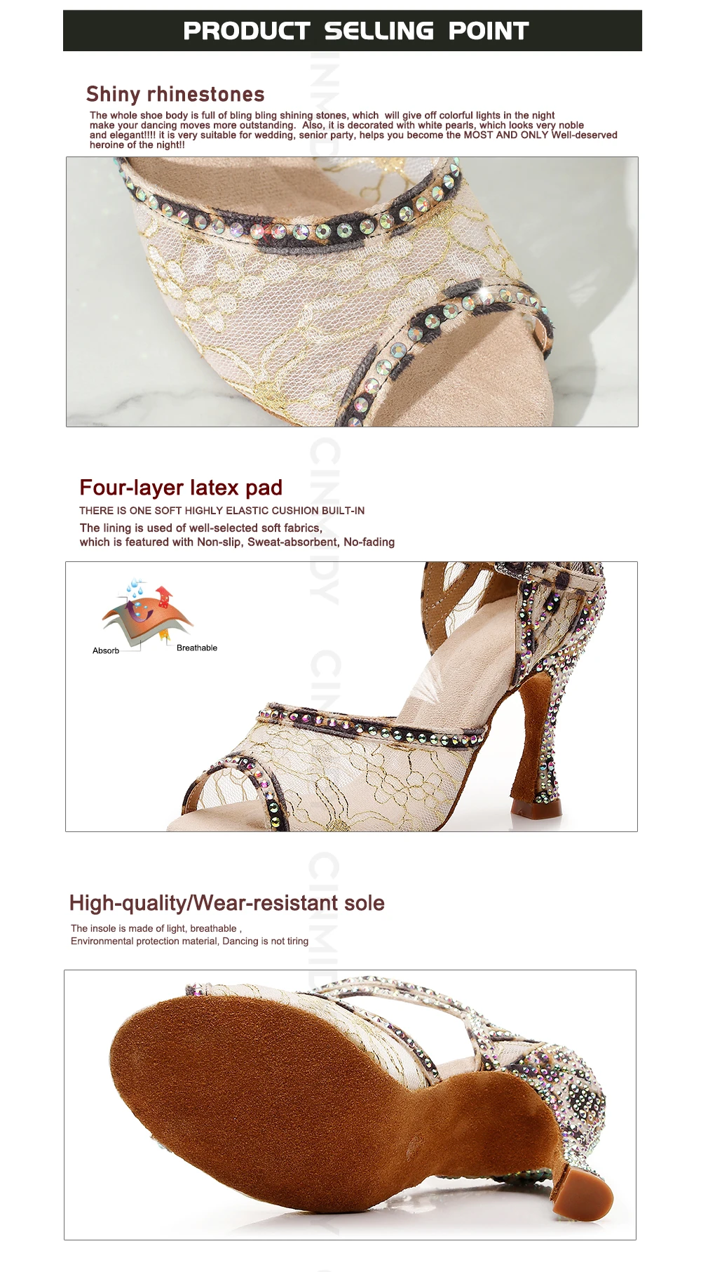 CINMIDY Modische Spitzen-Mesh-Tanzschuhe für Damen, Weiche Salsa-Tango-Latin-Tanzschuhe, Kubanische Absätze, Ballsaal-Party-Schuhe mit Weicher Sohle – Detail 5