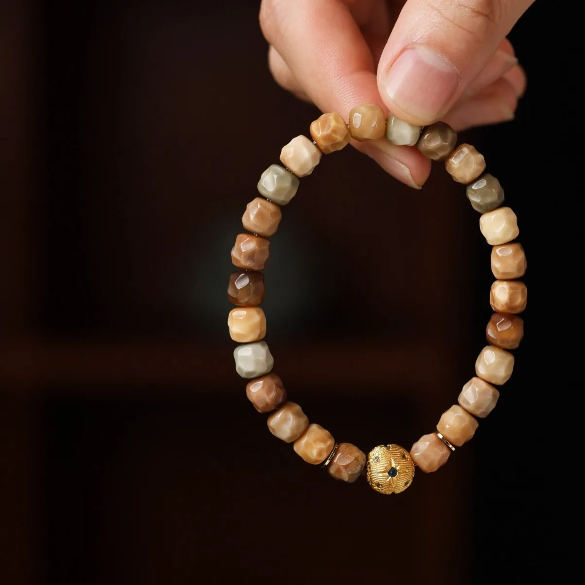 Handcrafted Polished Colorful Perfect Round Dragon Ridge Jade Beaded Bracelet for Men and Women Gifts