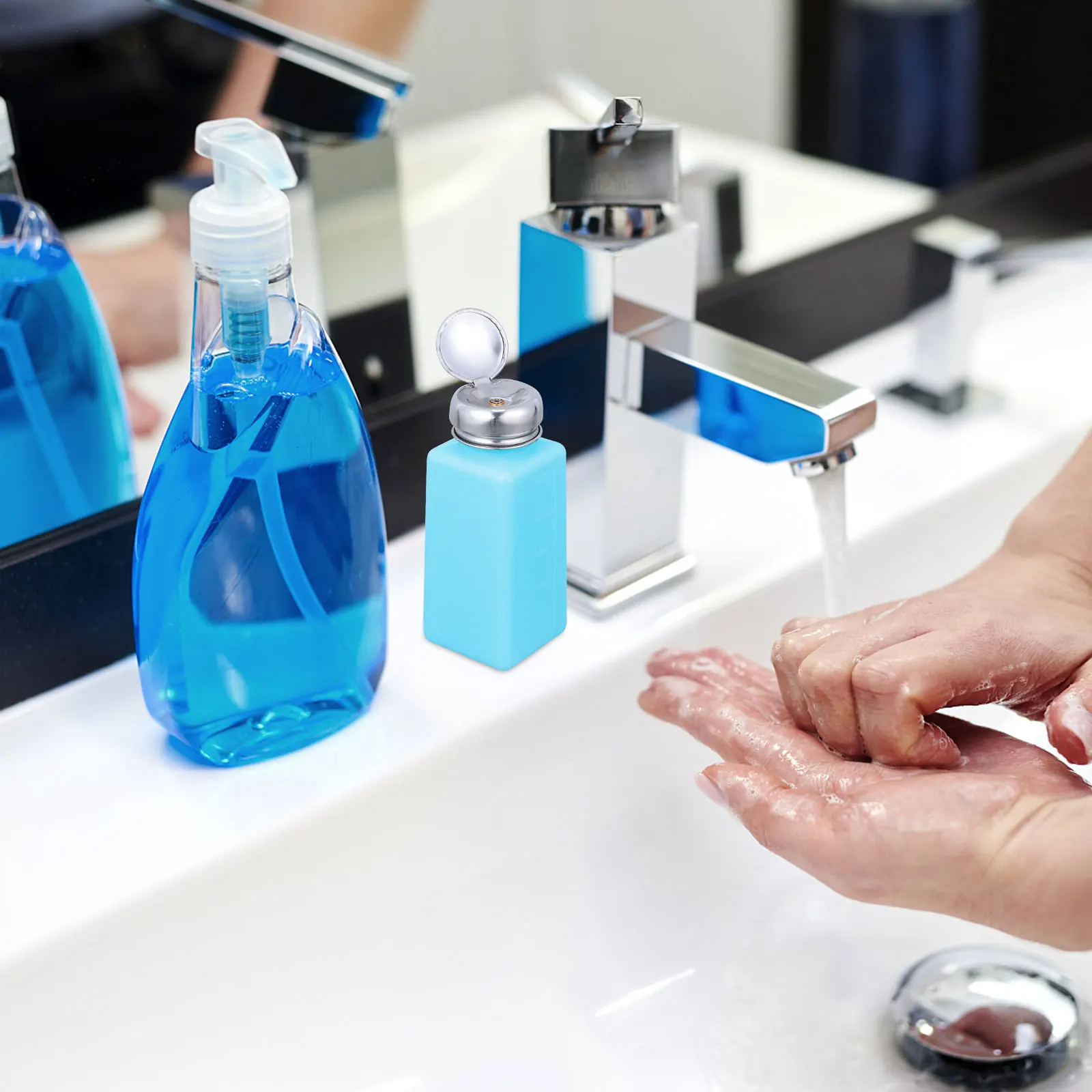 

2 Pcs Push Alcohol Bottle Down Pumping Liquid Makeup Remover Press Bottles Methanol Container