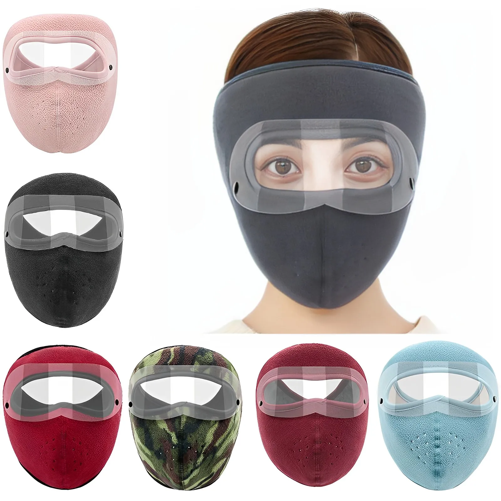 Winter Warm Mask Face with Anti-fog Goggles Outdoor Cycling Ear Protection Double Layer Fleece Breathable Mask Moto Accessories