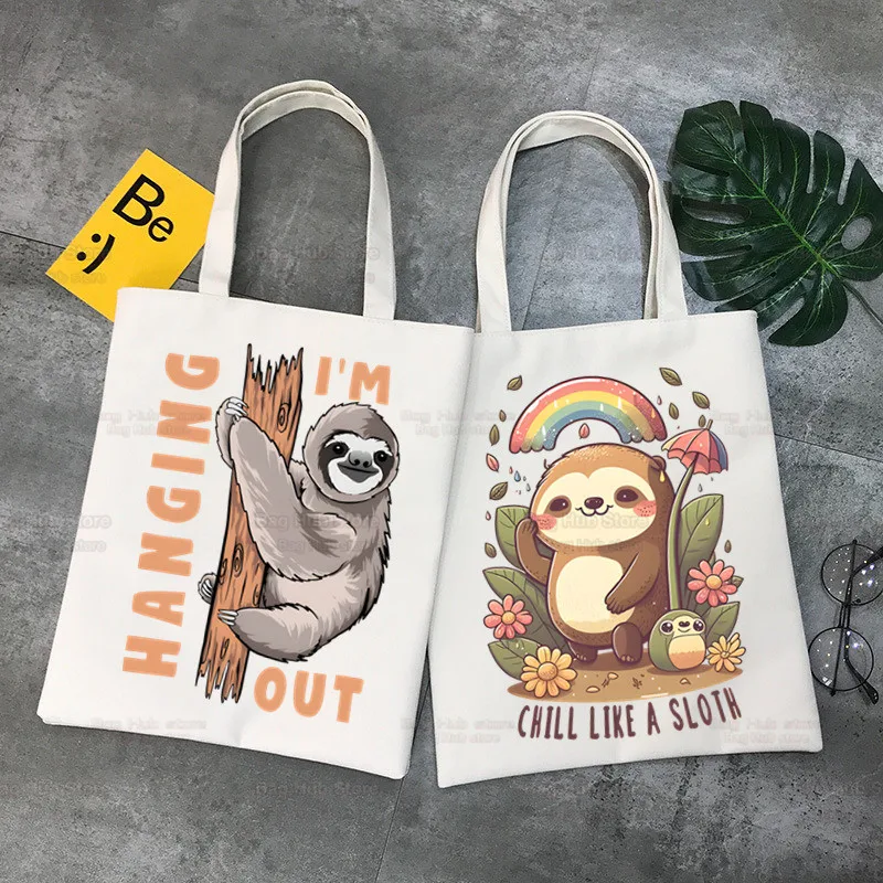 Kawaii Sloth Sorry I Can't I'm Very Busy Women Canvas Tote Bags Handbags Shoulder Bags Shopping Handbag