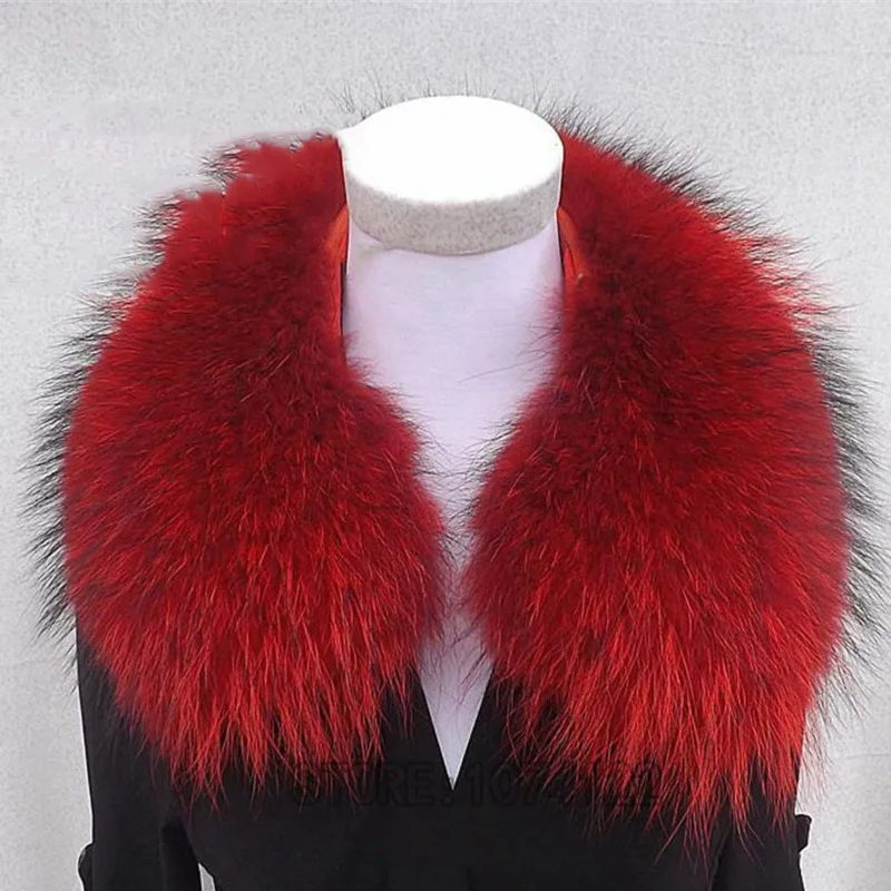 Women\'s Scarf Winter Raccoon Fur Collar For Coat Scarf Neck Warmer Shawl Natural Fur Collar Fur Scarves Warps Red Fur Collar