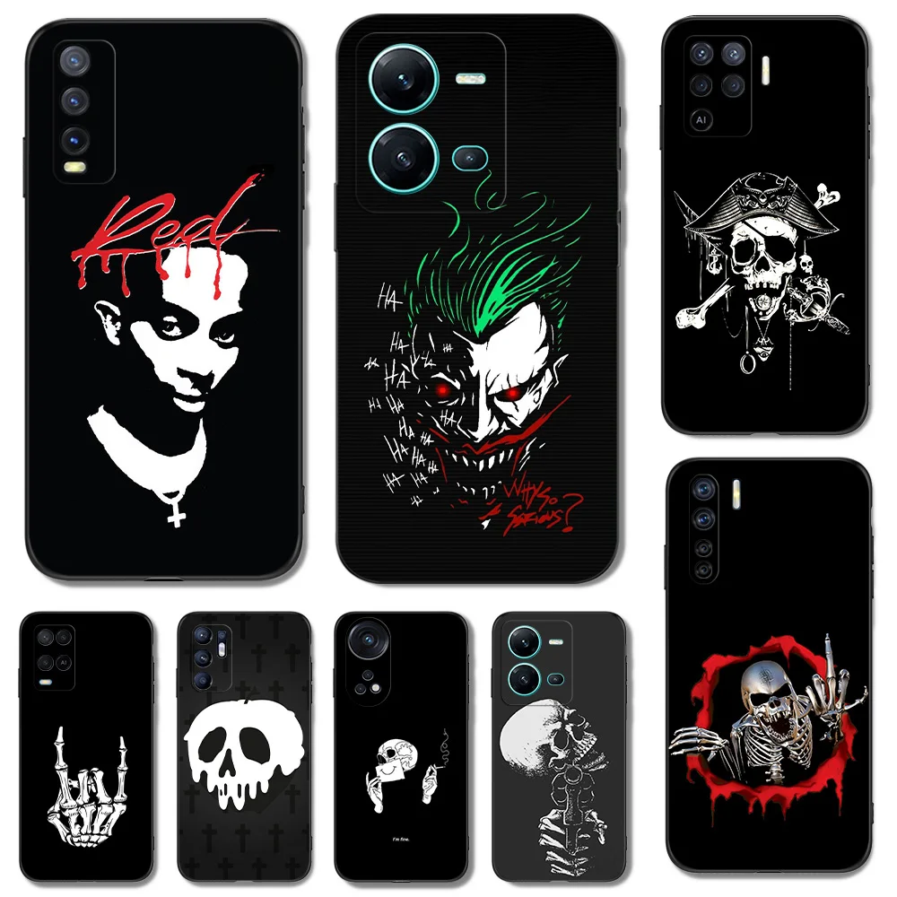 Black Tpu Case For Vivo Y16 Y02S Y22S Y22 Y77 V25 V25E Back Cover Mask Fingers Skull