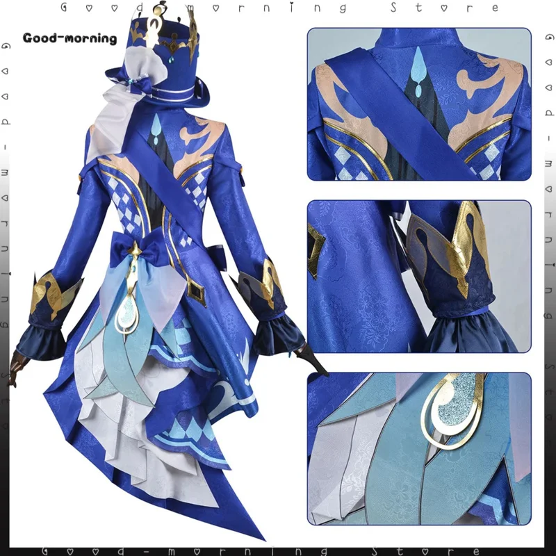 

qq38Game парик синий цилиндр обувь карнавал Хэллоуин вечерние игры Furina косплей костюм униформа ролевая игра