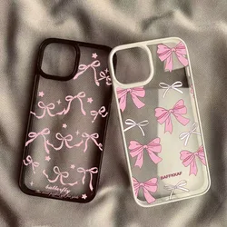 Phone Case For Samsung Galaxy S25 S24 S23 S22 Ultra S24 FE A06 A16 A54 A35 A15 A55 A52 A34 5G Star Pink Bow Clear Silicone Cover