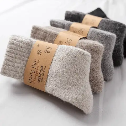 Socks Men Super Thicker Solid Sock Merino Wool Rabbit Socks Against Cold Snow Russia Winter Warm Funny Happy Male Socks