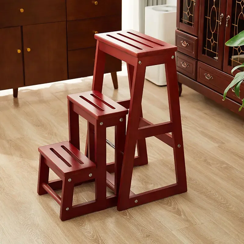 Solid wood ladder stool, household high bench, dual-purpose multi-purpose creative folding stool, staircase chair, three-step