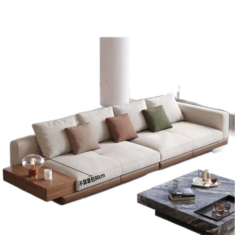 

Modern simple sofa Italian fleece linen fabric large apartment straight pedal small apartment cotton and linen sofa light