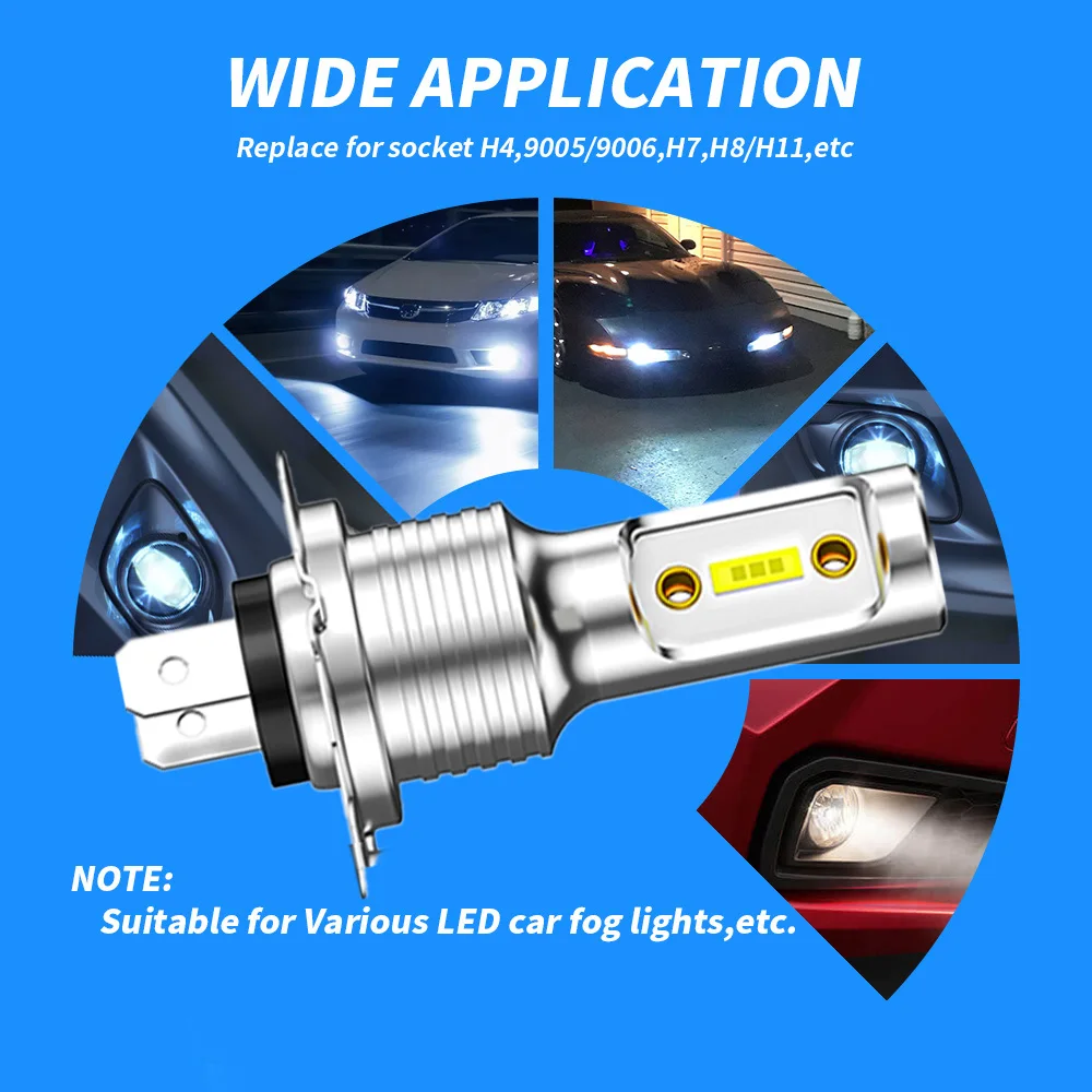 2/4 PCS H7 LED Headlight Bulbs High Low Beam 6000K Super White Lights Car Fog Lights Auto DRL H4 H8 H8 H11 Cob Chips 12V 24V 80W image 5