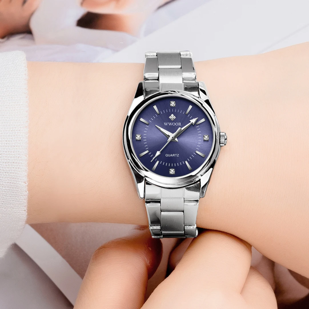 WWOOR Romantic Charm Women\'s Wristwatches Fashion Design Thin Quartz Watch For Women Stainless Steel Bracelet Watch For Gift