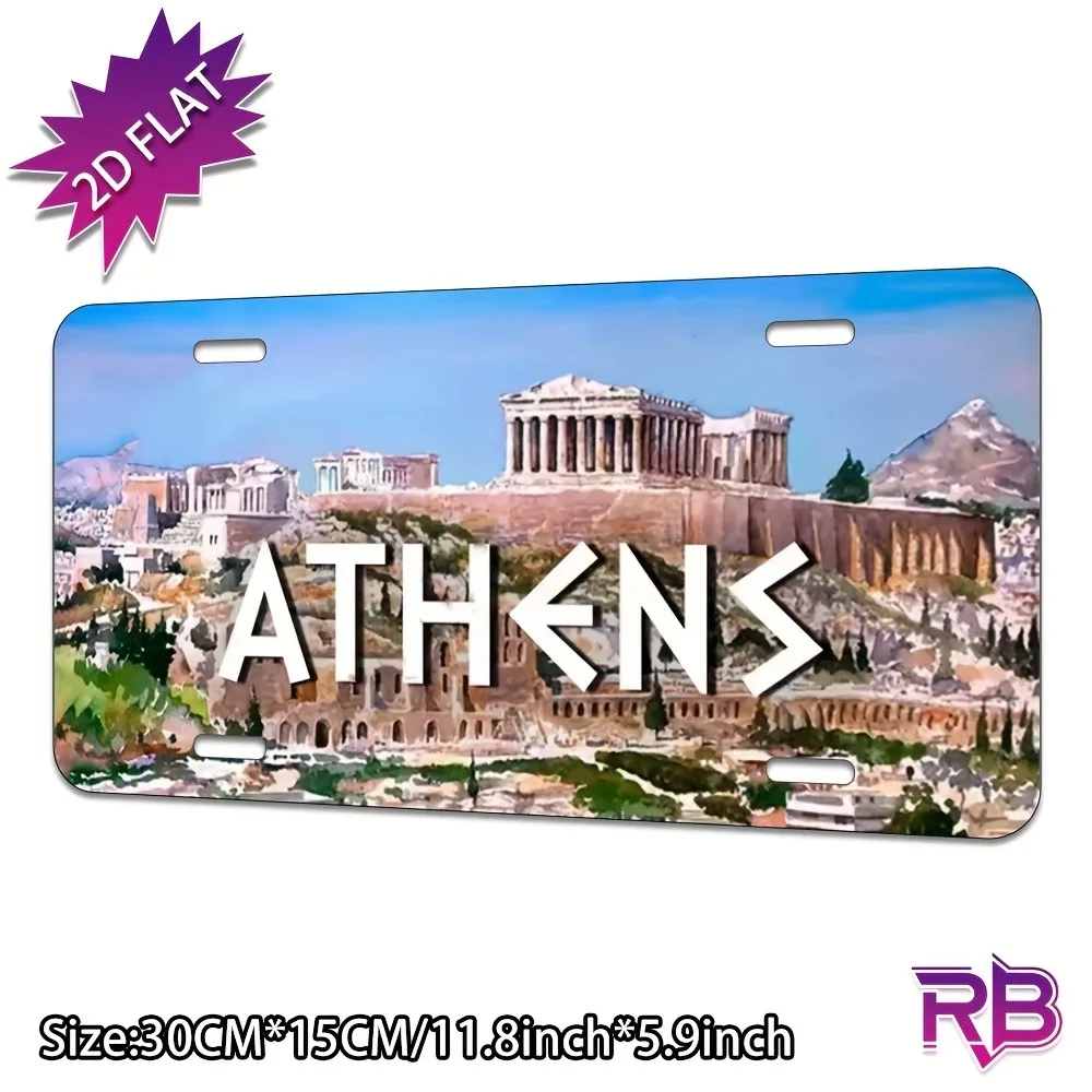 2D Flat, 2D Flat Iron Plate Sign - 11.81x5.91inch, Acropolis of Athens Pattern with 