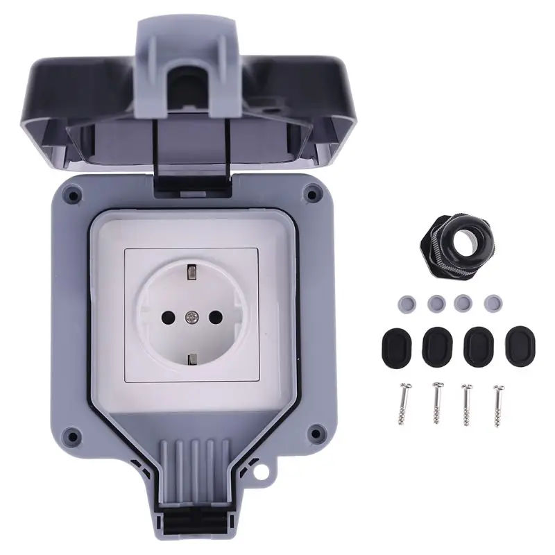 1PC Outdoor Wall Switch Socket IP66 Weather&Dust Proof Power Outlet EU Standard