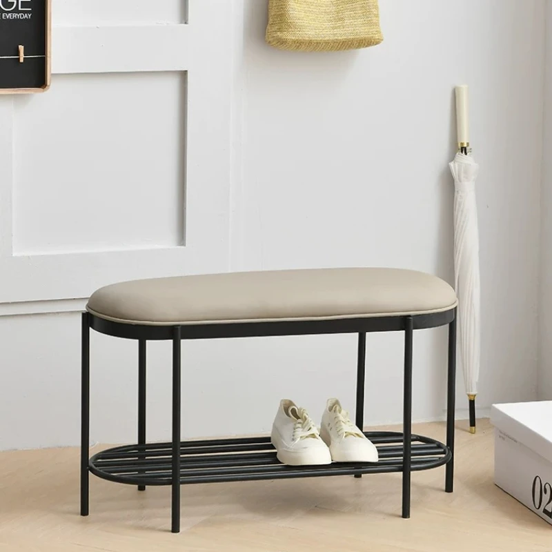 Nordic Entryway Shoe Changing Stool Iron Frame Seating Bench Integrated Shoe Rack Multifunctional Entry Furniture Organizer