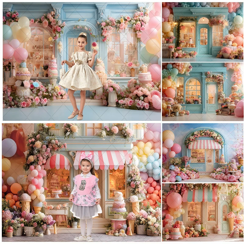 Dessert House Ice Cream Backdrop For Photography Cake Cupcake Flowers Balloons Baby Shower Wedding Party Decor Photo Background