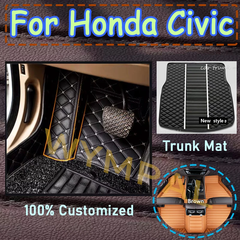 

Luxury Custom Car floor mats for Honda Civic 2016 2017 2018 2019 2020 2021 2022 auto foot Pads automobile carpet cover