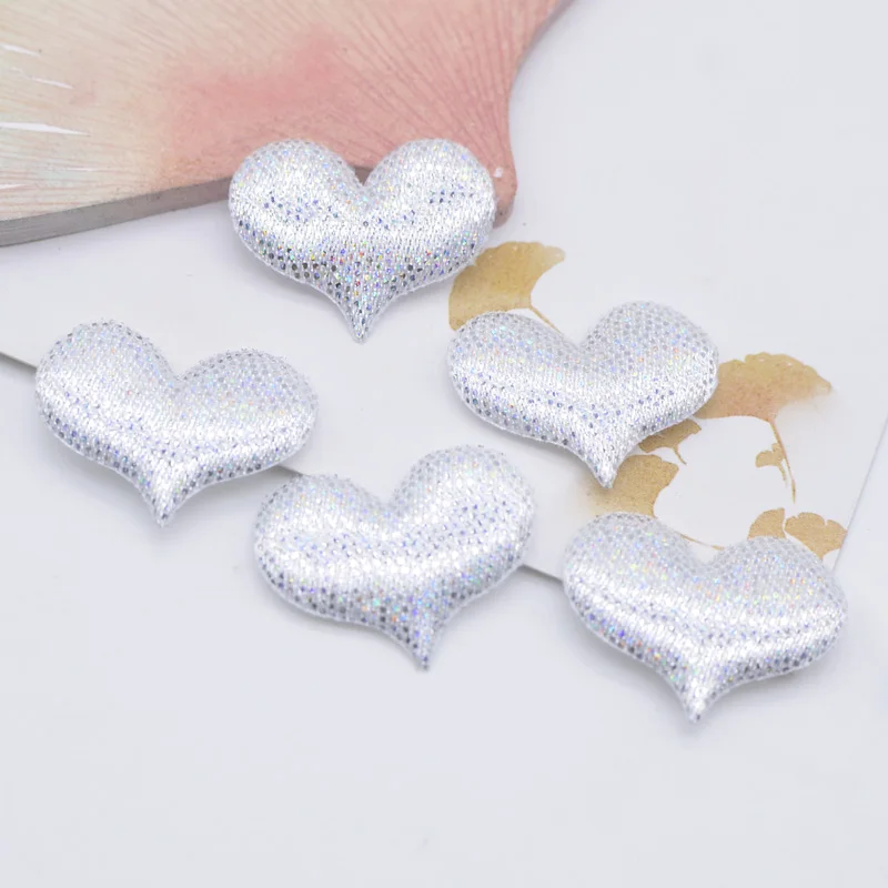 100Pcs 24*18mm Colorful Fabric Heart Applique Padded Patches for Clothes Hat Headwear Hairpin Wedding Festival DIY Decor