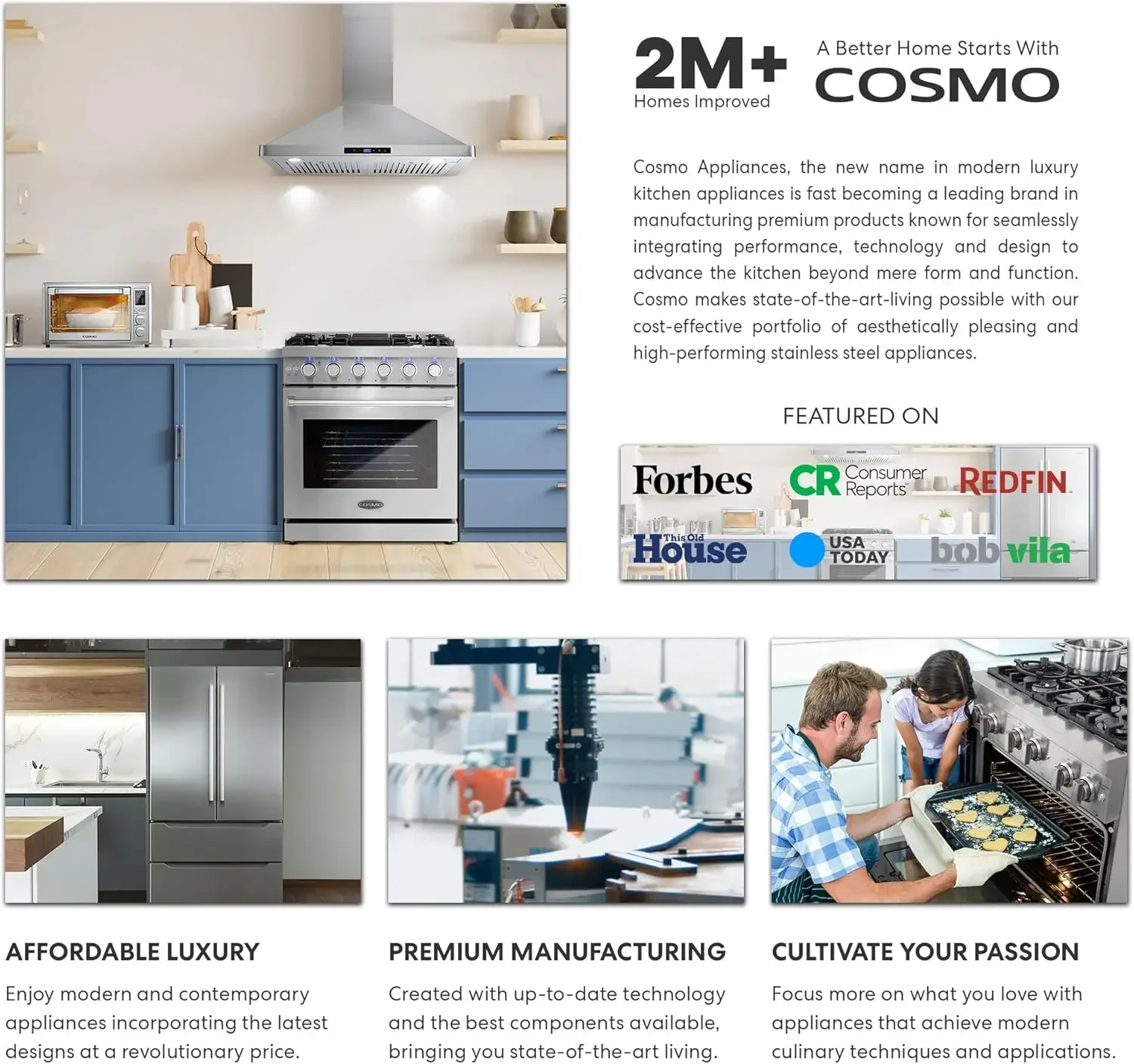 COS-6324EWH Wall Mount Range Hood, Chimney-Style Over Stove Vent, 3 Speed Fan, Permanent Filters, LED Lights in Stainless Steel