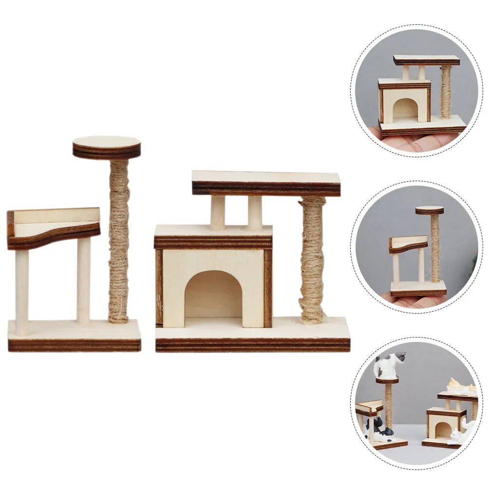 

2 шт. миниатюрных деревянных домиков-когтеточек для кошек, неокрашенные, реалистичные, масштаб 1:12, креативный декор для миниатюрных домиков, украшение для комнаты питомца