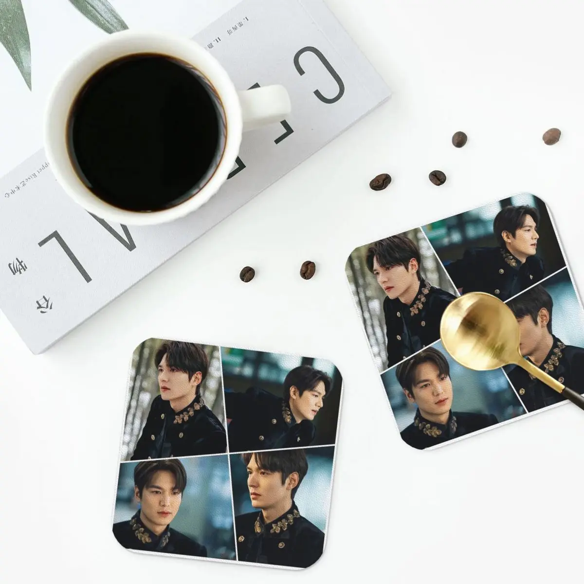 Lee Min Ho The King Handsome Collage Coasters PVC Leather Placemats Non-slip Coffee Mats for Home Kitchen Dining Pads Set of 6