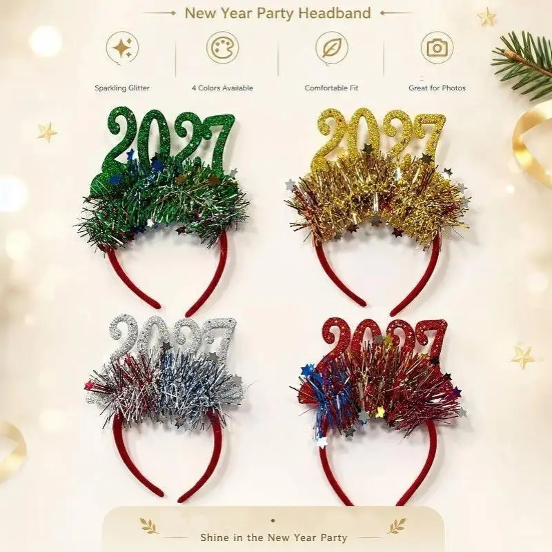 Langlebiges Weihnachts-Haarband mit Lichtern, süßer Glitzer-LED-Haarreif für das Neujahrsfest 2027, Cosplay-Kostüm – Detail 12