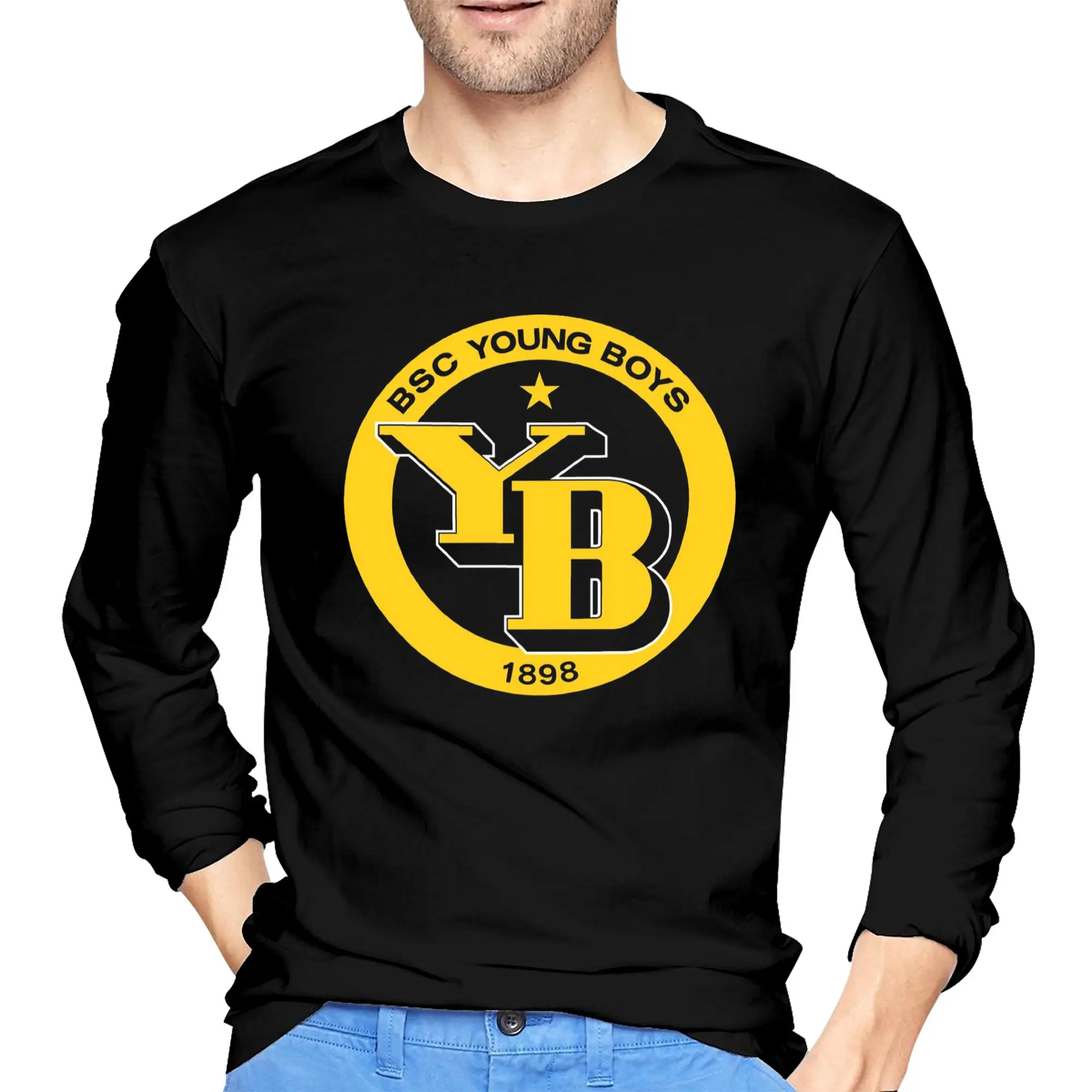 

BSC Young Boys Swiss Football Sports Fans Bern Switzerland Men's Long Sleeved T-shirt Round Neck T shirts Spring Autumn Men tops