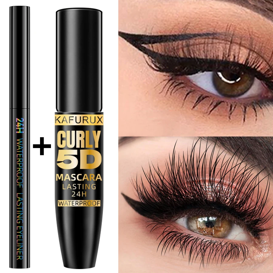 Matita e mascara per eyeliner neri da 2 pezzi a lunga durata a prova di sbavature per il trucco degli occhi audace, cosmetici per eyeliner naturali per regali da donna