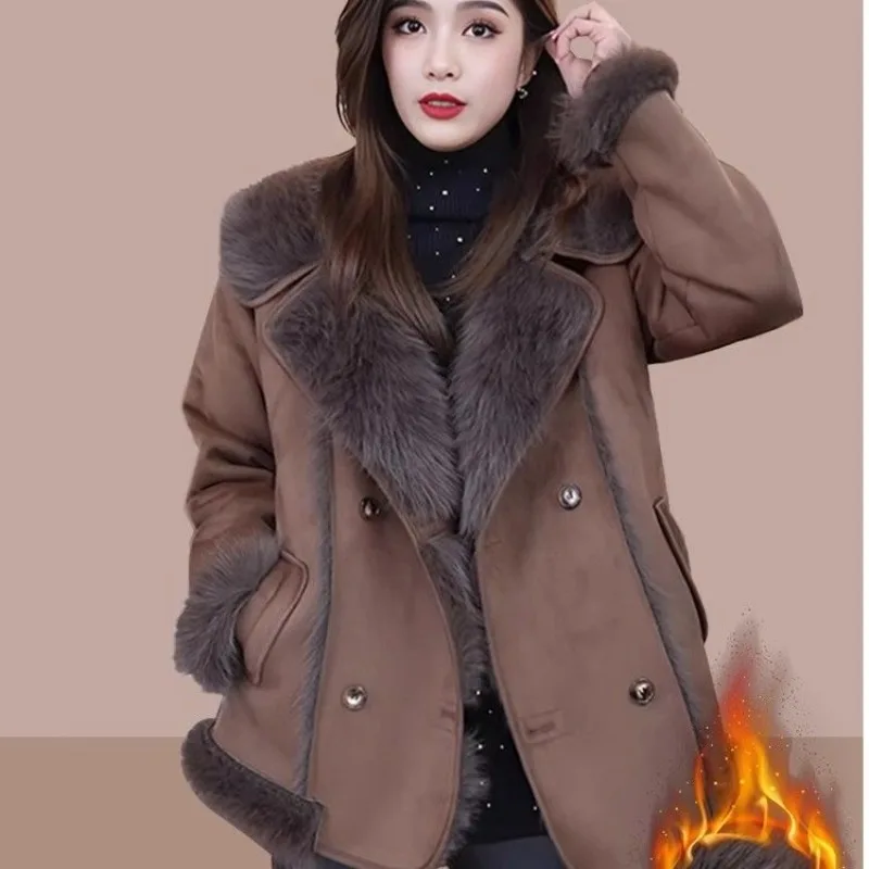 New Thickened and Velvet High-end Autumn  Winter Faux Fur Coat Faux Fur Integrated Lamb Plush Coat Women Temperament Commuting