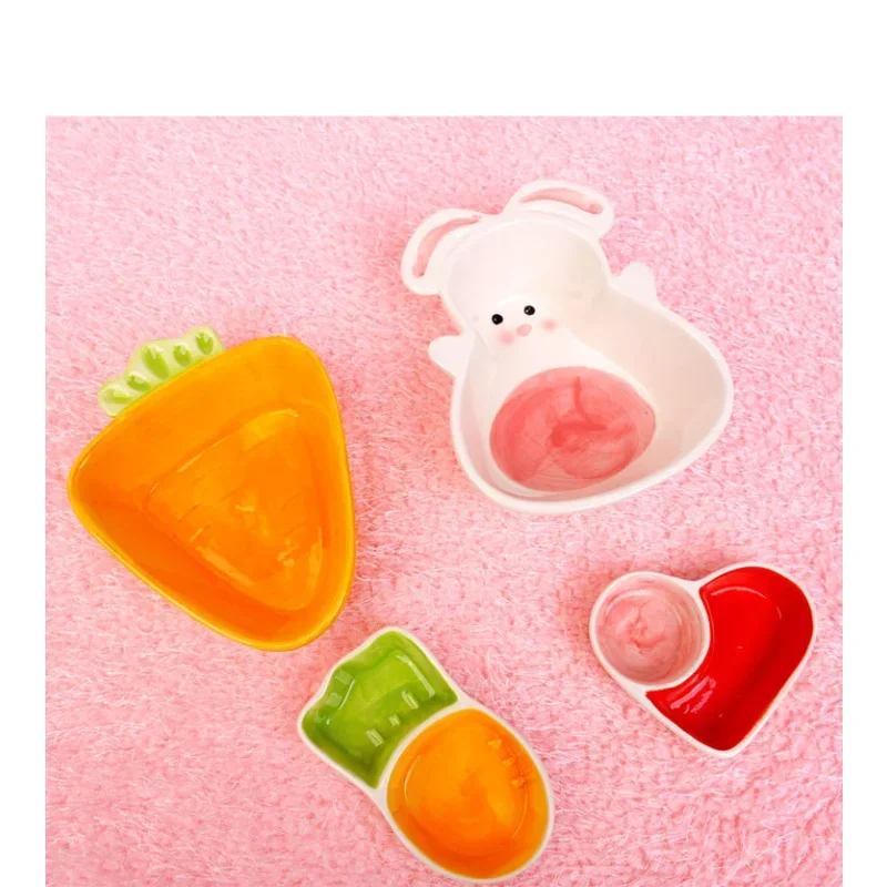 Cute Food Water Feeding Bowls Cartoon Carrot Rabbit Shape Ceramic Bowl for Small Animals Hamster Pet Feeding Supplies