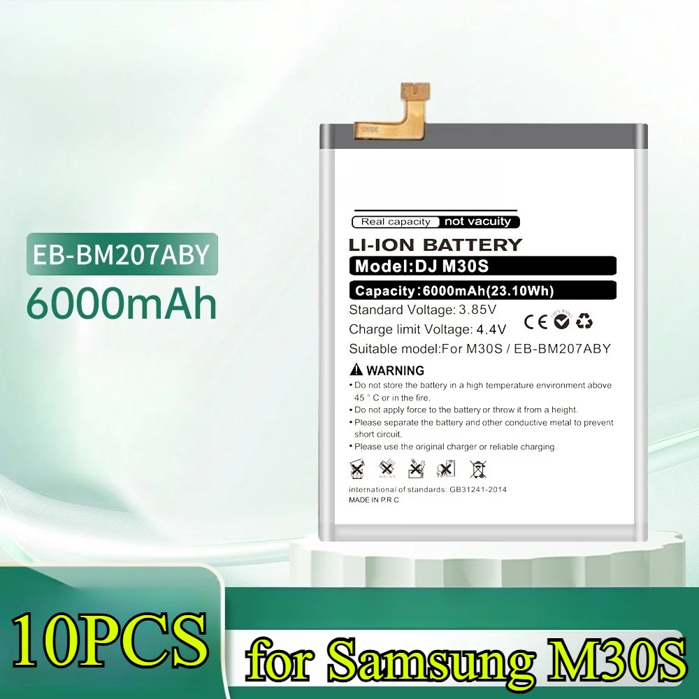 

10 шт., 6000 мАч, EB-BM307ABU, сменный полимерный аккумулятор для Samsung M30S — долговечная и быстрая зарядка, встроенный Li-Po аккумулятор