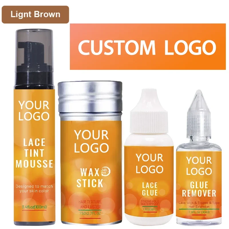 Pegamento de encaje con logotipo personalizado, Spray de tinte de encaje para pelucas + PALO de cera, Control de borde de sujeción fuerte, etiqueta personalizada, adhesivo para peluca para tupé, barato