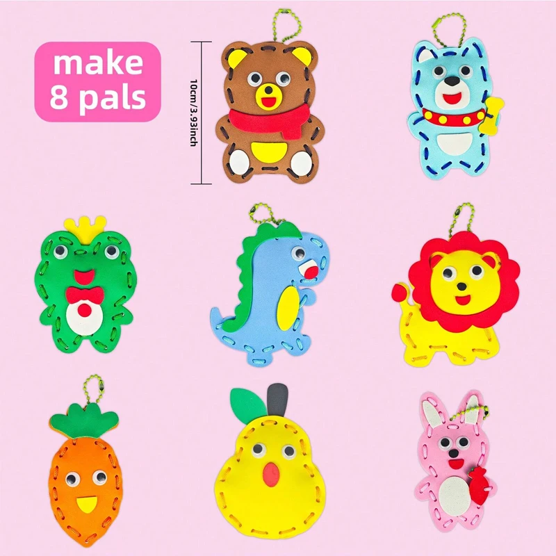 Children's Simple Sewing Set Handmade Art 8 Simple Doll Dolls with Keychain Accessories EVA Material Learning Embroidery Sewing - view 3