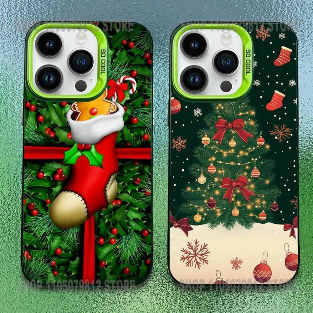 

Cartoon Christmas Style Phone Case For iPhone 16,15,14,13,12,11,Pro,Max,Plus,Mini,SE Anti Fall Green Matte Hard Bumper
